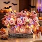 Mason Jar Centerpiece Decor with Wood Tray – 3 Jars Pink Pumpkins - Image 4