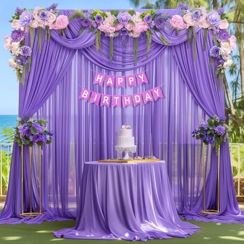 10ft x 10ft Purple Backdrop Curtains, Wrinkle-Free Sheer Chiffon Fabric Photo Backdrop Drapes for Wedding Arch Party Ceremony Stage Photography Decorations - Image 6