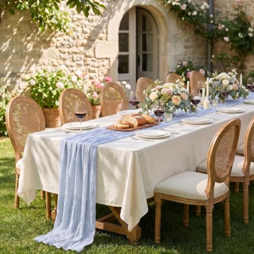 Goodluck 6 Pack 10Ft Baby Blue Cheesecloth Table Runner 35x120 Inch Boho Gauze Table Runner for Wedding Reception, Bridal Shower, Birthday Party, Rustic Decor, Tables, Chairs & Wedding Arches - Image 4