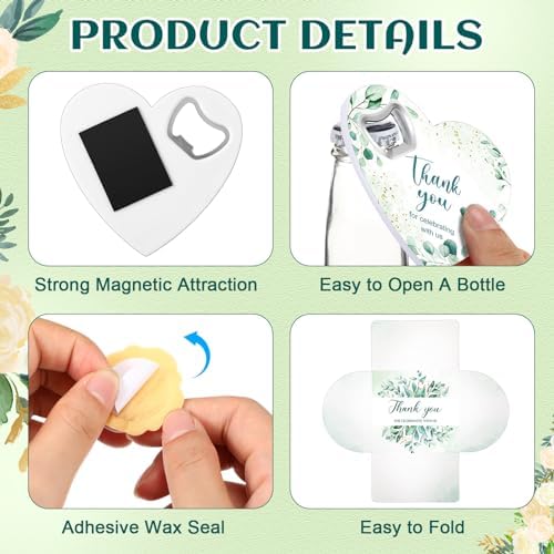 Pickmesh 50 Sets Wedding Favors Heart Magnetic Bottle Opener with Gift Box - Image 3