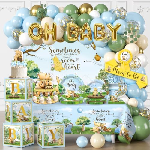 Classic Bear Baby Shower Decorations Boy Blue Oh Baby Decorations Kit by cocomigoPartyHome