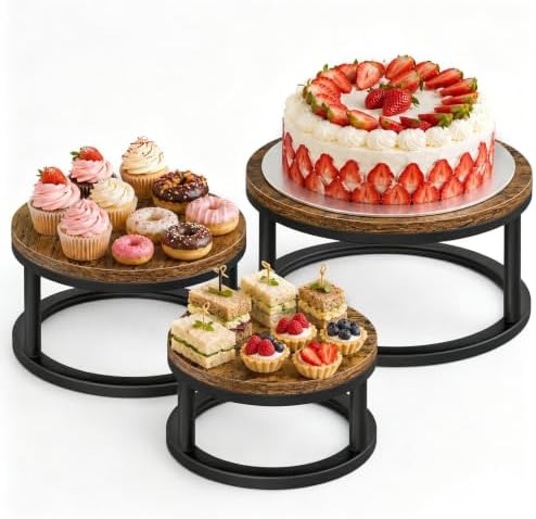 3 Pack Round Cake Stand Set, 8/10/12 Inch Rustic Cupcake Pedestal Stands by Unknown