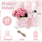 Epakh 48 Pack Pink Floral 2 Cup Drink Carrier with Handle, Gift Holder - Image 2