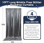 20ftx10ft Black Silver Glitter Sequin Backdrop Curtain for Parties, Wrinkle Free Sparking Backdrop Drapes, 4 Panels 5x10ft Shimmer Photo Back Drop Cloth for Wedding Birthday Photography - Image 5