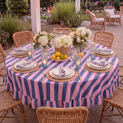 Tudomro Striped Tablecloth, Round, Peony, Slate Blue, 60'' X 60'' - Image 5