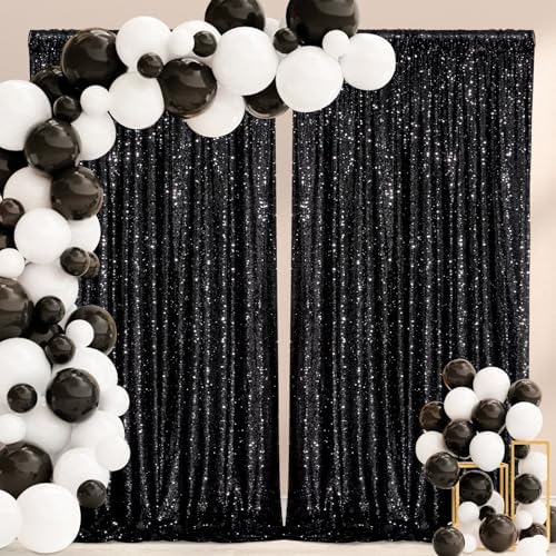 Black Backdrop Curtains 2 Pcs 5FTx10FT Sequin Party Curtains Seamless Background for Parties Halloween Decoration - Image 5