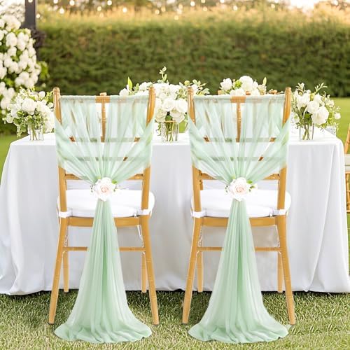 Sage Green Wedding Chair Sashes: 48 Packs 8ft Long Sheer Draping Fabric - Wedding Outdoor Church Chair Aisle Decor - Image 5