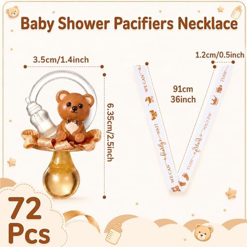 Coume 72 Pcs Baby Shower Pacifiers Necklace Cute Bear Bottle Acrylic Pacifiers Necklaces for Baby Shower Games Guests Gender Reveal Party Favors Prize Decorations DIY (White,Brown,Elegant) - Image 3