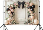 10x8ft Bow Wedding Photography Backdrop Black Bow Floral Balloons Backdrops White Vintage Wall Background Coquette Banner for Girls Birthday Party Decorations - Image 2