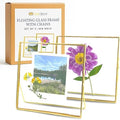 Beedecor Double Glass Frame for Pressed Flowers, Leaf and Artwork,Gold 6x6 Standing Square Metal Picture Frames, Set of 2 Pressed Flower Frames with Stand (Gold, 6x6) by Beedecor