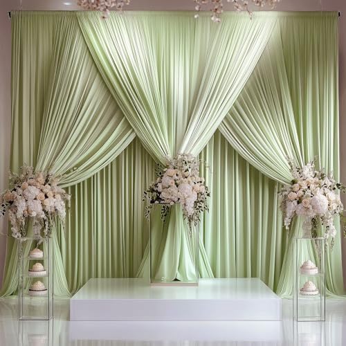 ESGOTBME 20x10ft Wrinkle Free Sage Green Backdrop Curtain for Parties Soft Fabric Drapes Wedding Curtain Backdrop for Birthday Party Decorations Background for Photography 5x10ft, 4 Panels - Image 3