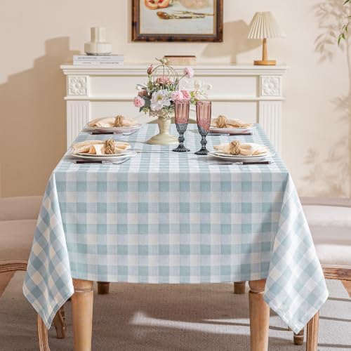 Gingham Tablecloth Rectangle Table, Cotton Linen Fabric Picnic Checkered Table Cloth Farmhouse Washable Wrinkle Free Buffalo Plaid Table Cover for Outdoor Birthday Party, Blue, 60x120 - Image 4