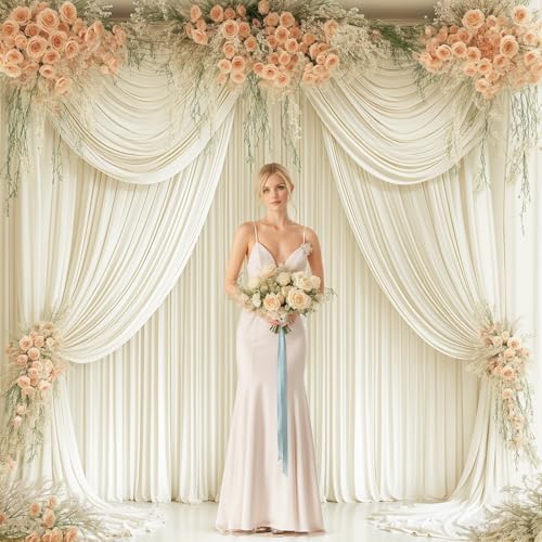 24x10FT Ivory Backdrop Curtains for Wedding Parties, Wrinkle Free Polyester Photography Backdrop Drapes for Wedding Baby Shower Birthday Parties Stage Background Stand Decorations 4x10ft,6 Panels - Image 4