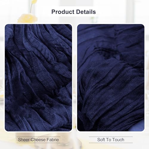 6 Pack Navy Blue Cheesecloth Table Runner 35x120 Inch 10Ft Rustic Gauze Cheese Cloth Table Runner Sheer Cheesecloth Table Runners for Wedding Party Bridal Shower Decoration - Image 2