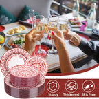 Hioasis Red Plastic Plates, Floral Disposable Plates, 60 Pcs for 30 Guests - Image 6