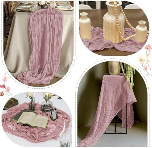 25 Pack Dusty Pink Cheesecloth Table Runner 17 x 108 Inch Gauze Table Runner Fabric Semi Sheer Cheese Cloth Table Decor Bulk for Rustic Romantic Wedding Baby Shower Table Decoration - Image 6