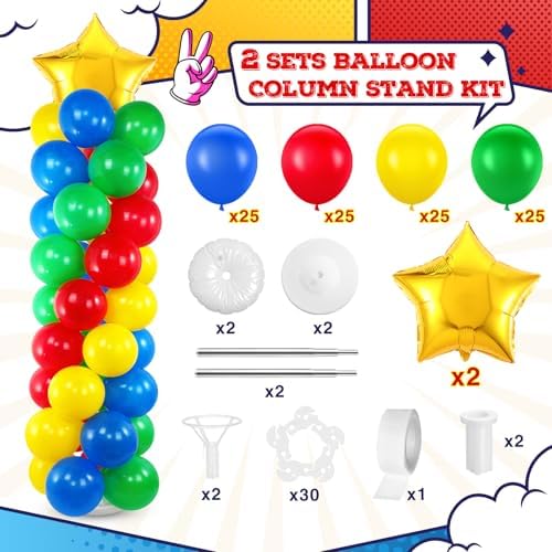 Seematn 2 Sets Balloon Stand Kit Hero Themed Party Decor 142 Pcs Adjustable Balloons Column Stand Kit 6.6 ft Arch Stands with Base Telescopic for Floor Decor for Birthday Baby Shower Party Supplies - Image 3