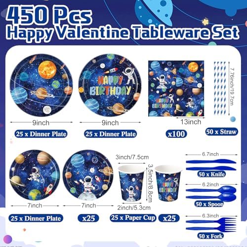 450 Pcs Tableware Set, Serve 50, Dark Blue, Space Birthday - Image 2