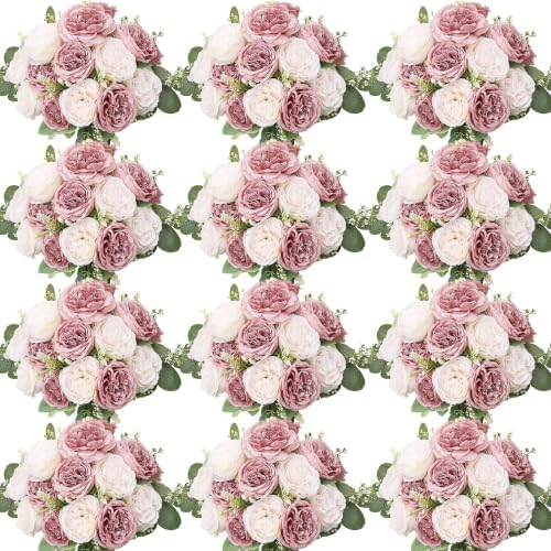 12 Bundles Peonies Artificial Flowers Bulk, Dusty Pink Light Pink by Nagobi