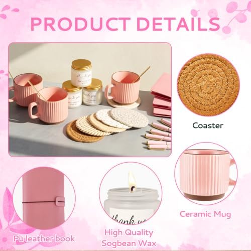Baby Shower Prizes for Game Winners Baby Shower Games Prizes Ceramic Mugs with Metal Spoons Woven Coasters Notebooks Scented Candles Gift Bags Wedding Bridal Shower Favors for Guests (8, Pink) - Image 5