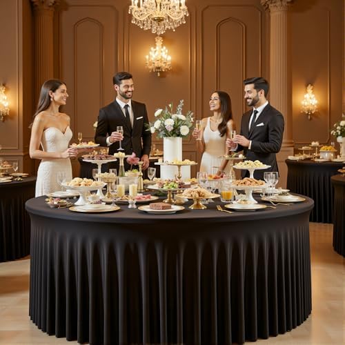 6 Pack Black Round Spandex Tablecloths, 5FT/60In Fitted Stretchy Table Cloth with Skirt, Washable Tablecloth, Circle Wrinkle Free Table Cover for Wedding Party Dining Banquet Events - Image 5