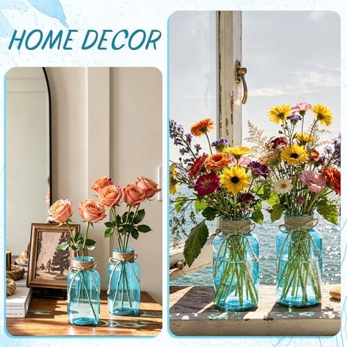 6 Pack Mason Jar Vases for Centerpieces, Aqua Blue Glass Flower Vase - Image 7