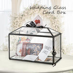 12.6" x 6" x 9" Wedding Glass Card Box with Slot and Lock for Wishing Well, Keepsake, Envelope - Birthday Party Reception Decor, Black (Glass Box Only) Slot Length 7.3 Inches - Image 3
