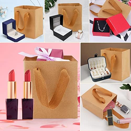 EUSOAR Tiny Gift Wrap Bags with Handles, 50 Pack 4x2.75x4.5 inches Kraft Paper Bags in Bulk, Heavy Duty Totes for Wedding, Grocery, Boutique, Retail, Business, Birthdays - Image 4