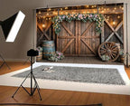 12x10ft Country Wedding Photography Backdrop Rustic Barn Door Photography Backdrop Farmhouse Pink Flower Cabin Wooden Birthday Baby Shower Wedding Bridal Party Banner Photo Booth Props Background - Image 5