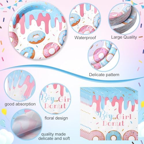 Pickmesh 400 Pcs Donut Themed Gender Reveal Party Supplies Plates Serve 50 - Image 3