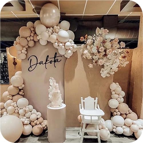 Double-Sided Arch Frame Fabric Cover Beige White Ripples Arched Panel Stand Cover for Wedding Birthday Baby Shower Parties Decoration (Brown-HP465,4X7ft) - Image 6