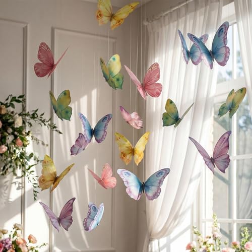 18 Pcs Large Butterfly Party Decor 3D Watercolor Paper Hanging - Image 5