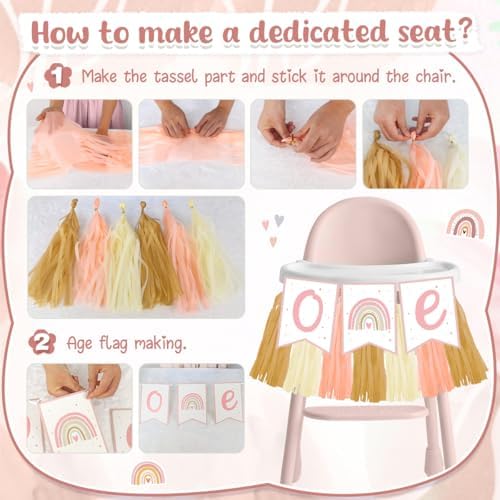 Boho 1st Birthday Decorations for Girl, Pink Rainbow First Party Supplies - Image 6