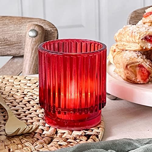 Kate Aspen 12PCS Vintage Ribbed Red Glass Tealight & Votive Candle Holders, Fall Decor, Boho Decor, Shelf Decoration for Wedding, Bachelorette, Bridal Shower & Anniversary - Image 3