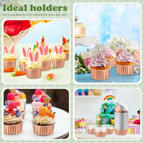 200 Pack Aluminum Cupcake Liners with Lids,Rose Gold,Plain - Image 6