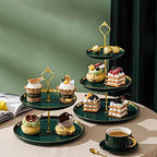 Tosnail Set of 2 Porcelain Cupcake Stand Ceramic Dessert Stand Tiered Serving Trays with Gold Rod, 3 Tiers and 2 Tiers Cake Stand Party Serving Trays Fruit Pastry Holders for Wedding and Party, Green - Image 3