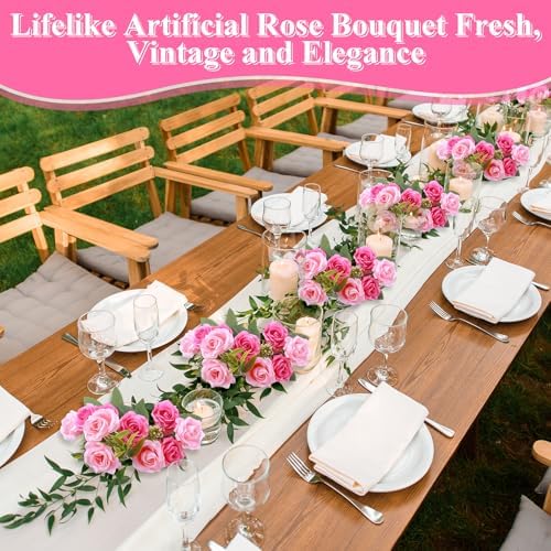 Zeyune 8 Pack 12 Inch Artificial Rose Bouquet, Mixed Pink - Image 3