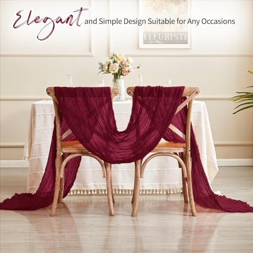 14 Pack Burgundy Cheesecloth Table Runner 17x108 Inch Semi Sheer Boho Gauze Cheese Cloth Fabric Table Runners, for Wedding Party Baby Shower Birthday Home Decor Garden Farmhouse - Image 5