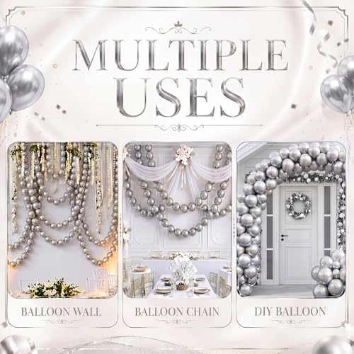 Gejoy 200 Pcs Link Balloons Latex Party Decor,Metallic Silver,10 Inch - Image 6