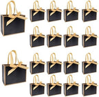 TKSBAG 50 PCS Small Black Gold Gift Bags with Bow Ribbon - 6.4x3.1x5.1 Inch Thank You Bags with Handles, Bulk for Baby Shower, Bridal Shower, Wedding, Party Favors, Fathers' Day by TKSBAG