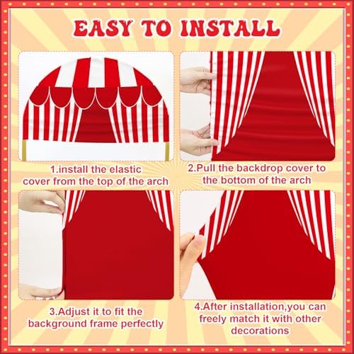 6 FT Carnival Circus Theme Arch Backdrop Cover Circus Tent Red White Stripe - Image 4