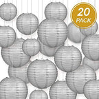 Quasimoon PaperLanternStore.com Ultimate 20-Piece Silver Paper Lantern Party Pack - Assorted Sizes of 6, 8, 10, 12 Inch (5 Round Lanterns Each) for Weddings, Birthday, Events and Decor - Image 5