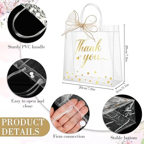 Fulmoon 50 Pcs Clear Thank You Gift PVC Bags with Handles, Transparent - Image 2