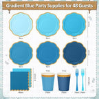 Light Blue Paper Plates and Napkins Party Supplies for 48 Guests, Disposable 9’’ Scalloped Blue and Gold Gradient Tableware Set for Birthday, Wedding, Baby Shower Decorations - Image 2