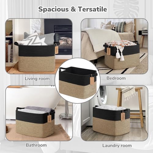 Goodpick 50L Large Woven Storage Basket for Organizing, Black & Jute - Image 5