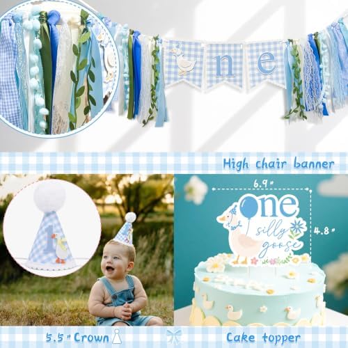One Silly Goose Birthday Decorations, Blue Silly Goose First Birthday for Boys, Goose 1st Highchair Banner Balloon Garland Box Monthly Photo Cake Topper Hat Poster for Boys Funny Party Supplies - Image 6