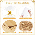 EVELOMO 5 Pack Empty Gift Baskets to Fill - 12" x 10" Large Baskets for Gifts Empty, Sturdy DIY Gifts Baskets Sets with 200g Crinkle Cut Papers for Birthdays Weddings Parties and Holidays (Kraft) - Image 4