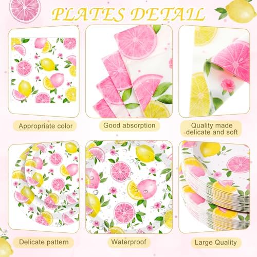 LemonRoad 452 Pcs Pink Lemon Party Supplies for 50, Pink and Yellow - Image 2