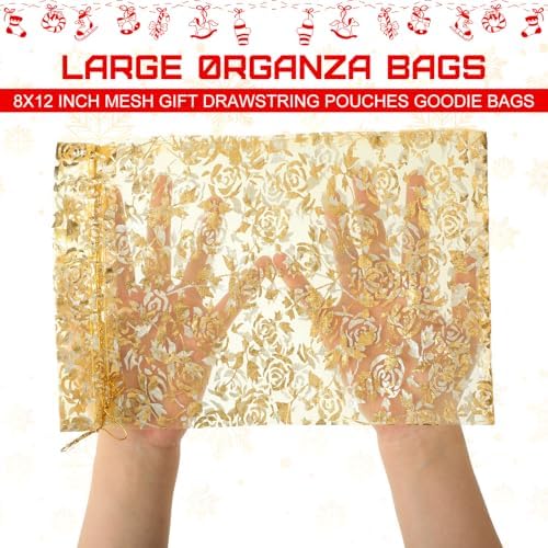 Kigeli 100 Pcs 8 x 12 Inch Large Organza Gift Bags Wedding Party Favor Candy Toys Makeup Pouches Gift Drawstring Jewelry Bag for Wedding Baby Shower Christmas Party Favors(Gold,Rose) - Image 3