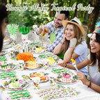 Funnymoom 452 Pcs Hawaiian Luau Party Decoration for 50, Tropical Aloha Paper Plate Napkin Cup Tablecloth Cutlery Palm Leaf Hibiscus Disposable Tableware for Summer Beach Floral Birthday Party Supply - Image 4